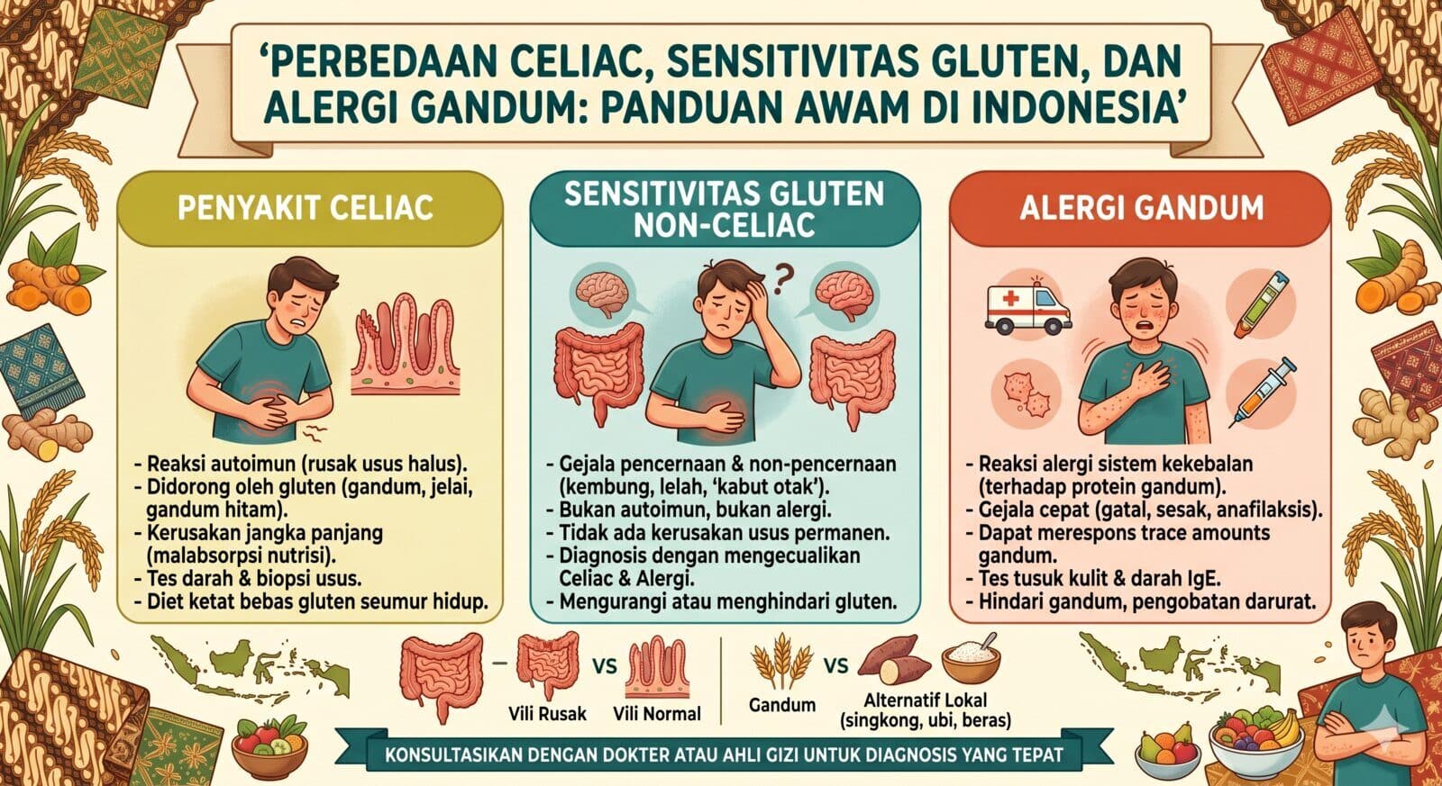 Perbedaan Celiac, Sensitivitas Gluten, dan Alergi Gandum: Panduan Awam di Indonesia untuk pembaca Indonesia dari Teteh Geulish